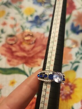 Silver Ring with Blue and Light Blue Gemstones - Women Jewelry